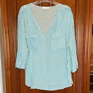 Kenar Teal V-Neck Blouse